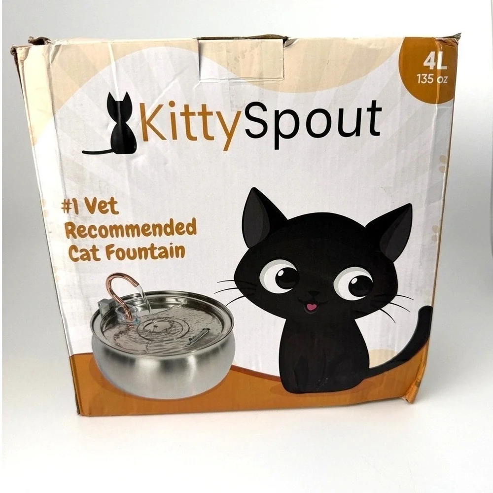 KittySpout Stainless Steel Cat Water Fountain 4L 135oz Silent Pump EUC
